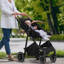 VEVOR Standard Baby Stroller, Infant Toddler Stroller with Bassinet, 3rd-Gear Adjustable Backrest & Foldable & Reversible Seat, Carbon Steel Newborn Stroller with Leg Cover and Mesh Net, Black