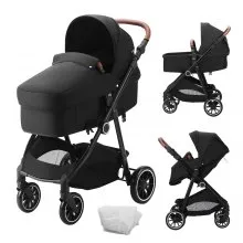VEVOR Standard Baby Stroller, Infant Toddler Stroller with Bassinet, 3rd-Gear Adjustable Backrest & Foldable & Reversible Seat, Carbon Steel Newborn Stroller with Leg Cover and Mesh Net, Black