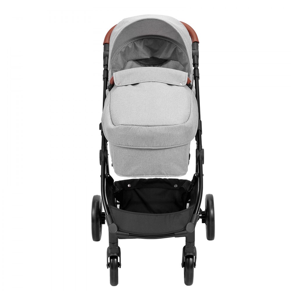 VEVOR Standard Baby Stroller, Infant Toddler Stroller with Bassinet, 3rd-Gear Adjustable Backrest & Foldable & Reversible Seat, Carbon Steel Newborn Stroller with Leg Cover and Mesh Net, Light Grey