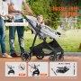 VEVOR Standard Baby Stroller, Infant Toddler Stroller with Bassinet, 3rd-Gear Adjustable Backrest & Foldable & Reversible Seat, Carbon Steel Newborn Stroller with Leg Cover and Mesh Net, Light Grey