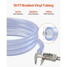 Braided Clear Vinyl Tubing 3/4" ID x 19/20" OD 10FT Plastic PVC Tubing