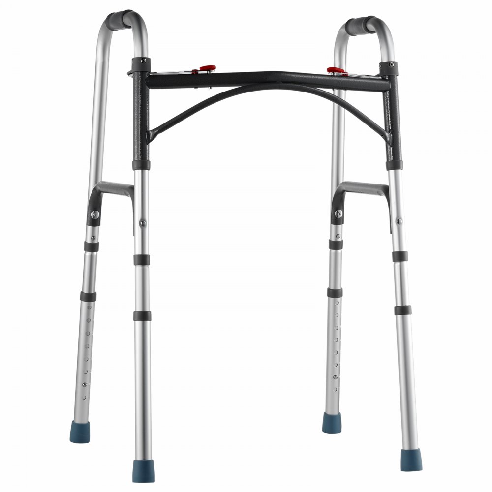Andador plegable VEVOR de 2 botones con altura ajustable de 8 niveles y asas resistentes. Andador de aluminio ligero para personas mayores y discapacitadas, hasta 169 kg.
