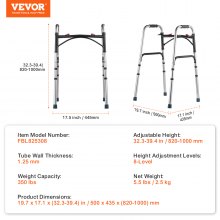 VEVOR Folding Walker Aluminum Mobility Walker Aid with Adjustable Height 350LBS