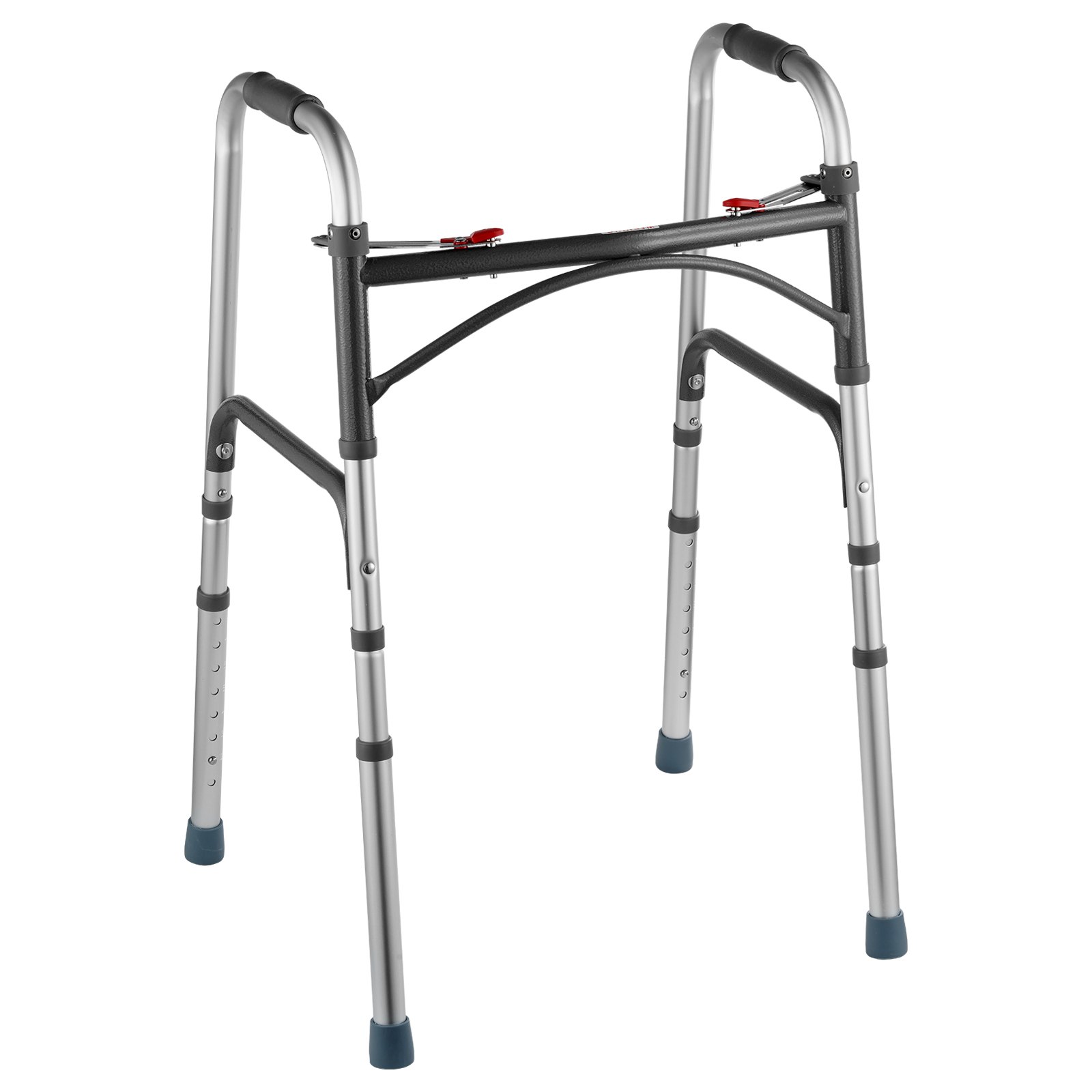 Andador plegable VEVOR de 2 botones con altura ajustable de 8 niveles y asas resistentes. Andador de aluminio ligero para personas mayores y discapacitadas, hasta 169 kg.