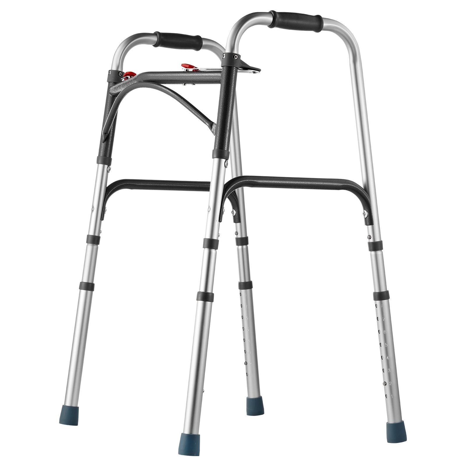 Andador plegable VEVOR de 2 botones con altura ajustable de 8 niveles y asas resistentes. Andador de aluminio ligero para personas mayores y discapacitadas, hasta 169 kg.