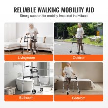 VEVOR Folding Walker Aluminum Mobility Walker Aid with Adjustable Height & Wheel