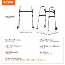 VEVOR Folding Walker Aluminum Mobility Walker Aid with Adjustable Height & Wheel