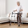 VEVOR Folding Walker, 2-Button Foldable Walker with Solid Wheels & 8-Level Adjustable Height, 159KG Loading Lightweight Aluminum Mobility Walking Aid, Front-Wheeled Rolling Walkers for Seniors Adults
