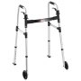 VEVOR Folding Walker, 2-Button Foldable Walker with Solid Wheels & 8-Level Adjustable Height, 159KG Loading Lightweight Aluminum Mobility Walking Aid, Front-Wheeled Rolling Walkers for Seniors Adults