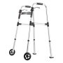 VEVOR Folding Walker, 2-Button Foldable Walker with Solid Wheels & 8-Level Adjustable Height, 159KG Loading Lightweight Aluminum Mobility Walking Aid, Front-Wheeled Rolling Walkers for Seniors Adults