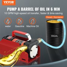 VEVOR Fuel Transfer Pump, 12V DC, 10 GPM, 8 m Lift, Portable Electric Diesel Transfer Extractor Pump Kit with Automatic Shut-off Nozzle, Delivery & Suction Hose for Diesel, Kerosene, Transformer Oil