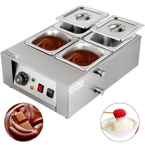 Máquina de templado de chocolate VEVOR de 17,6 libras, máquina de fusión de chocolate con control de temperatura (0 ~ 80 ℃/32 ~ 176 ℉), calentador de alimentos comercial eléctrico de 1000 W para chocolate/leche/crema/sopa derretir y calentar, 4 tanques