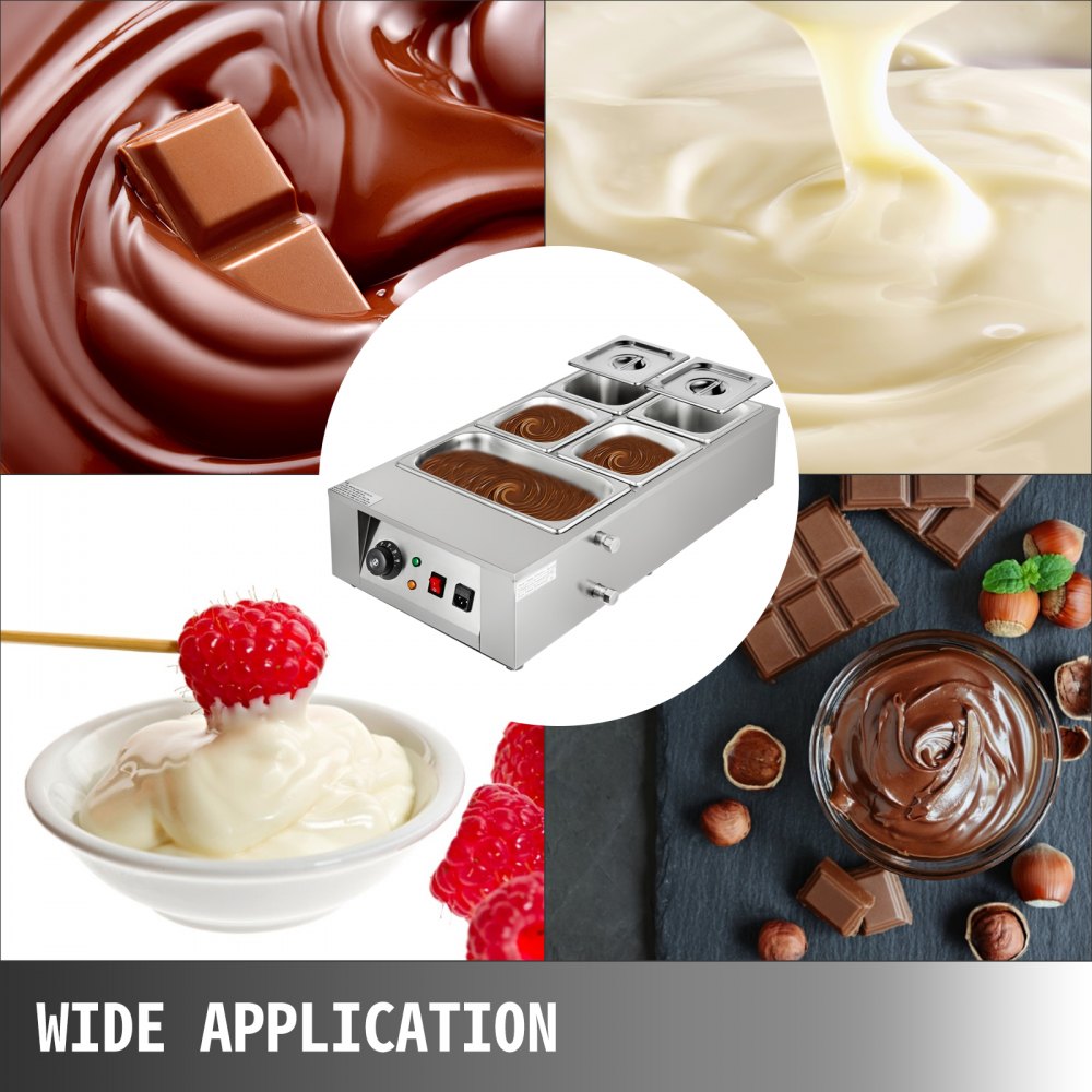 VEVOR 1KW Electric Chocolate Melting Pot Machine 5 Tanks 26.45lbs Capacity Commercial Home Electric Chocolate Heater Electric Chocolate Melter for Bakeries Cafes and Chocolate Fountains (5 Tanks)