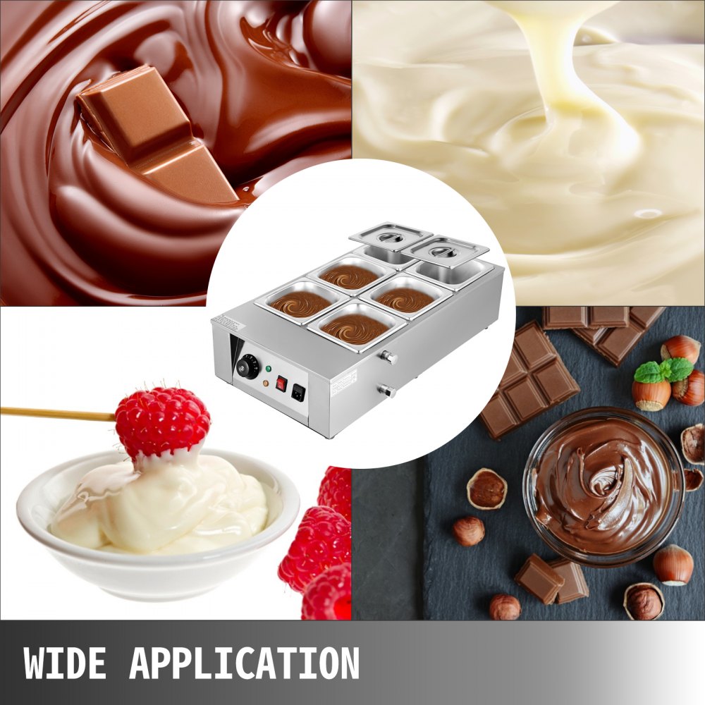 VEVOR - Máquina eléctrica para derretir chocolate, 6 tanques, 26,45 libras de capacidad, calentador de chocolate eléctrico comercial para el hogar, derretidor de chocolate eléctrico para panaderías, cafeterías y fuentes de chocolate (6 tanques)