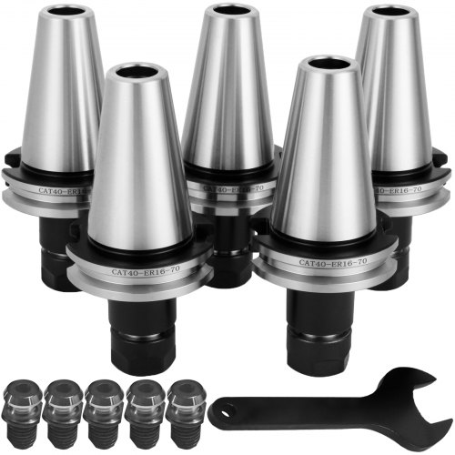VEVOR Collet Chuck, CAT40 ER16, 5pcs Tool Holder Assembly with Pull Stud Wrench, 2.75'' Gage Length 15000-20000RPM for CNC Lathe