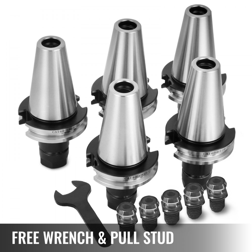 VEVOR Collet Chuck, CAT40 ER16, 5pcs Tool Holder Assembly with Pull Stud Wrench, 2.75'' Gage Length 15000-20000RPM for CNC Lathe