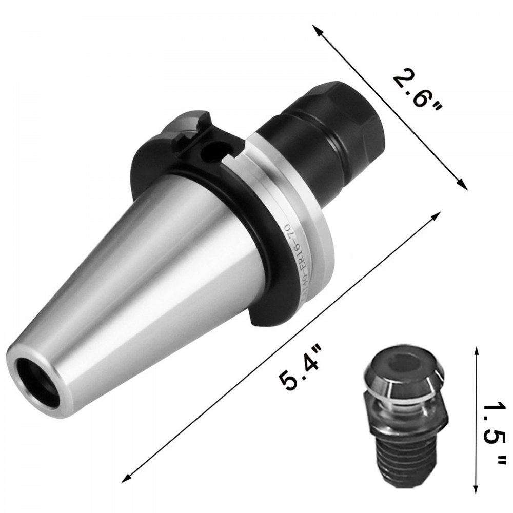 VEVOR Collet Chuck, CAT40 ER16, 5pcs Tool Holder Assembly with Pull Stud Wrench, 2.75'' Gage Length 15000-20000RPM for CNC Lathe