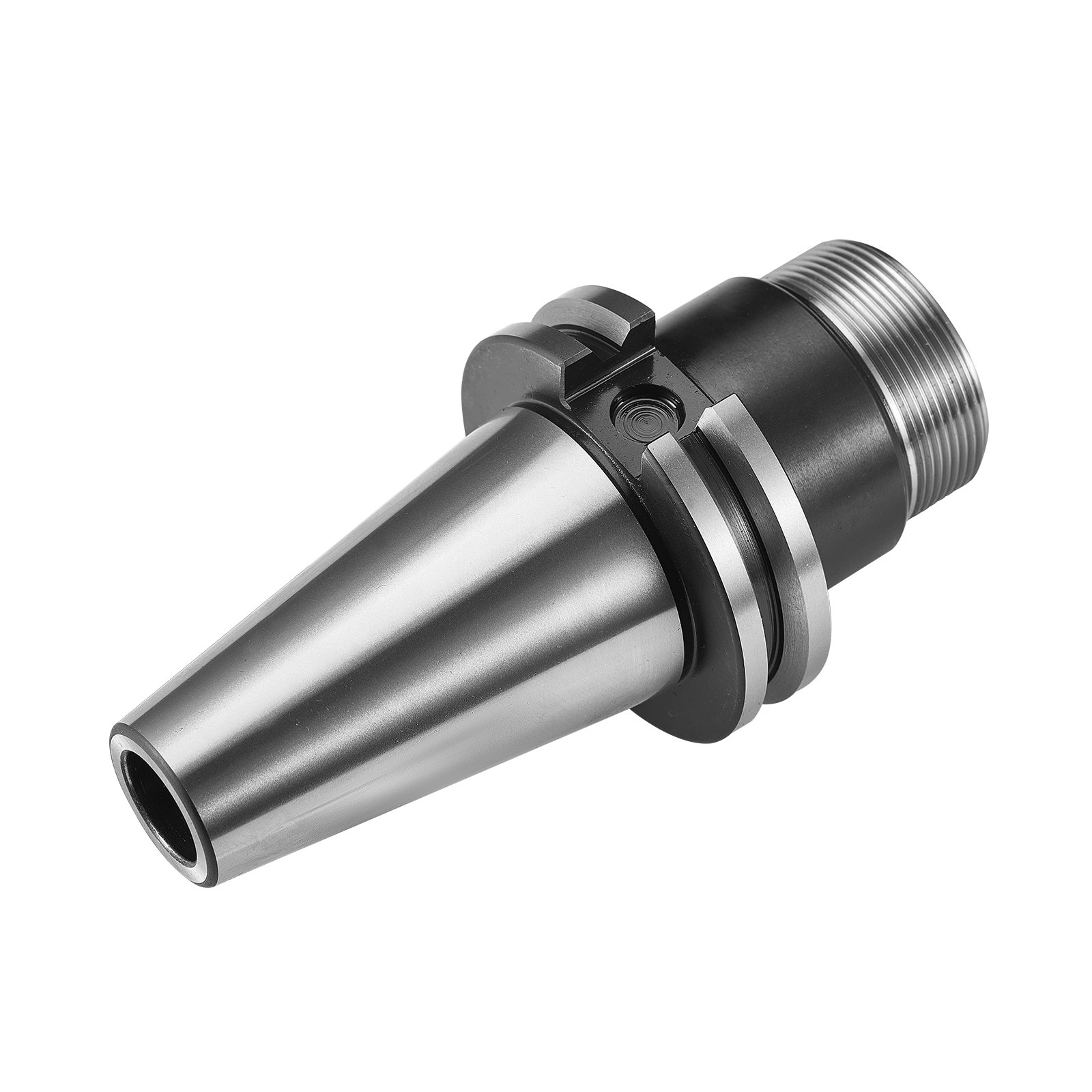 metal VEVOR cat40 collet holder with polished and threaded sections for cnc milling machines.