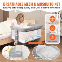 VEVOR Baby Bassinet, 5-Level Height Adjustable, Baby Bassinet Bedside Sleeper with Comfy Mattress and Wheels, Baby Cradle Bedside Crib with Mosquito Net and Side-Opening for Infant Newborn Girl Boy