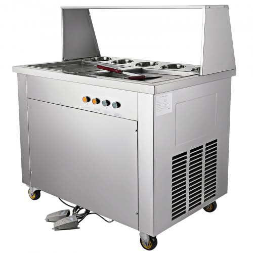 VEVOR Commercial Roll Maker 1060W Fried Ice Cream Machine Stainless Steel Square Pans with 5 Buckets13.8''/35CM for Restaurant Snack Bar, 13.8'', Silver