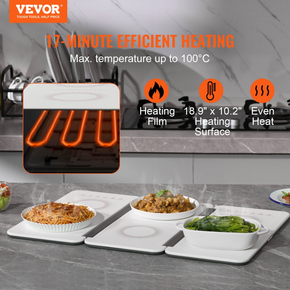 VEVOR Electric Warming Tray 16.5 in. x 11 in. Portable Tempered Glass Heating Tray with Temperature Control, Black