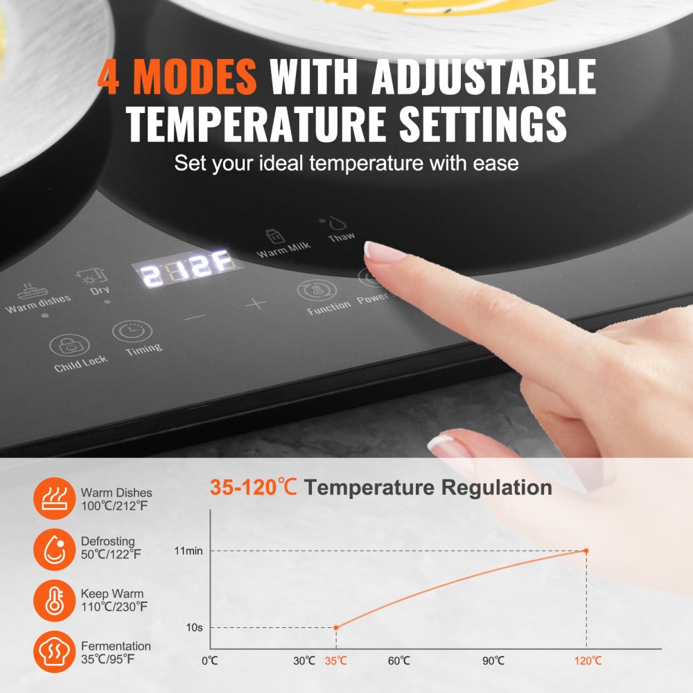 Bandeja eléctrica VEVOR para calentar alimentos, bandejas para bufé con control de temperatura ajustable, calentador de alimentos portátil de vidrio templado, ideal para fiestas, catering y festividades.