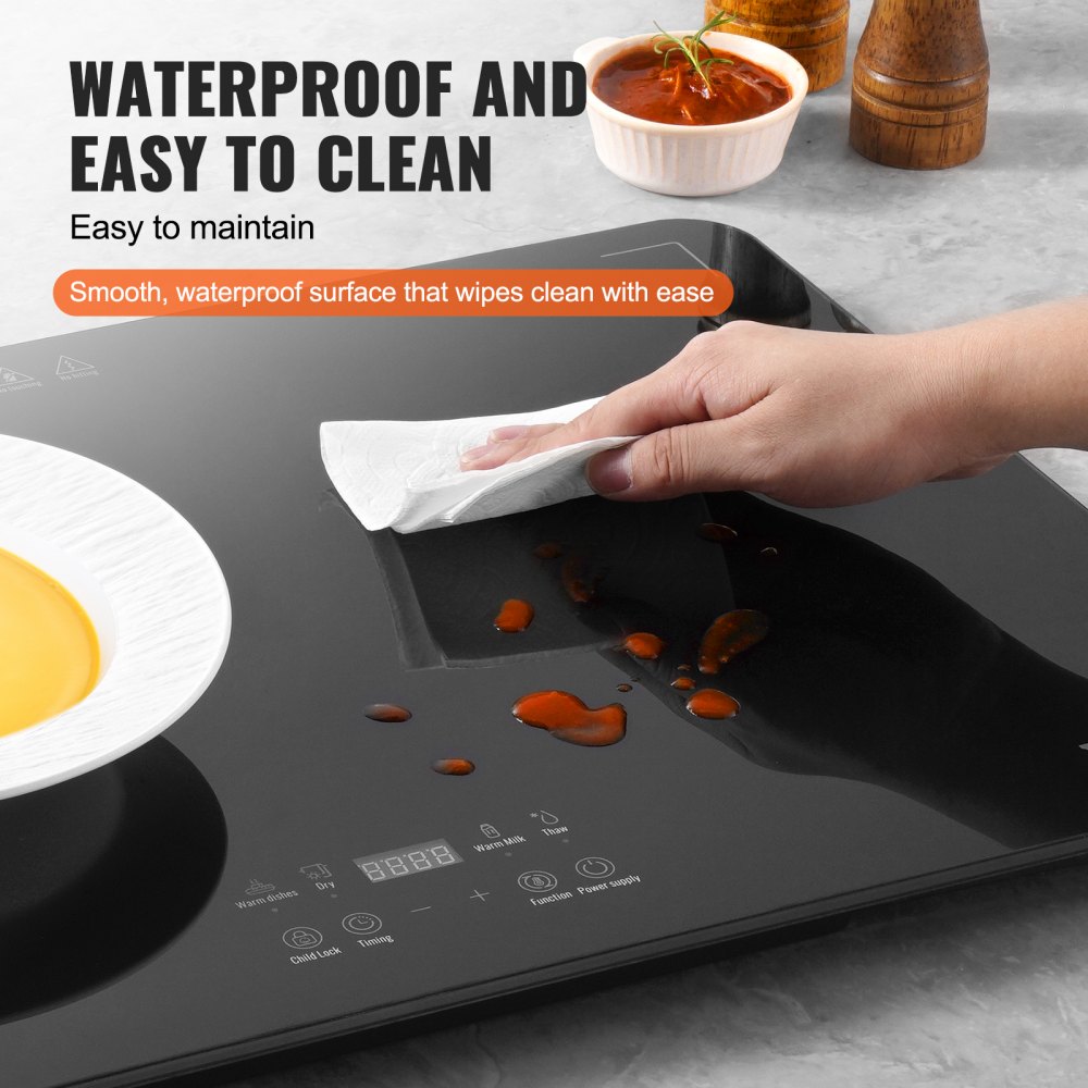 Bandeja eléctrica VEVOR para calentar alimentos, bandejas para bufé con control de temperatura ajustable, calentador de alimentos portátil de vidrio templado, ideal para fiestas, catering y festividades.