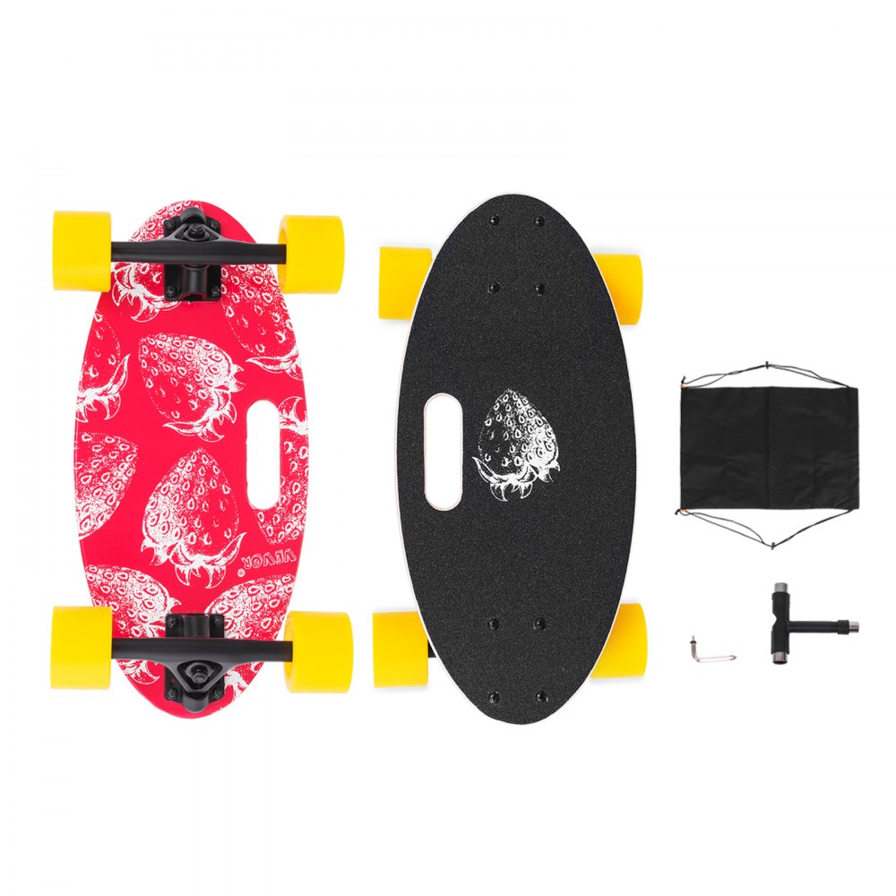 VEVOR 19 Inch Longboard Skateboard 440LBS Strong 7 Ply Russian Maple Complete Skateboard Cruiser Skateboard with Handle for Beginners and Pro (Red Strawberry)