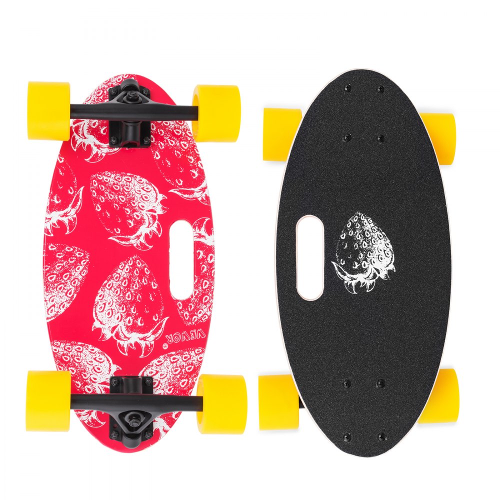 VEVOR 19 Inch Longboard Skateboard 440LBS Strong 7 Ply Russian Maple Complete Skateboard Cruiser Skateboard with Handle for Beginners and Pro (Red Strawberry)