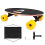 VEVOR longboard skateboard with yellow wheels, black grip tape, carry bag, and tool.