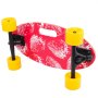 red VEVOR longboard skateboard with yellow wheels and white strawberry designs.