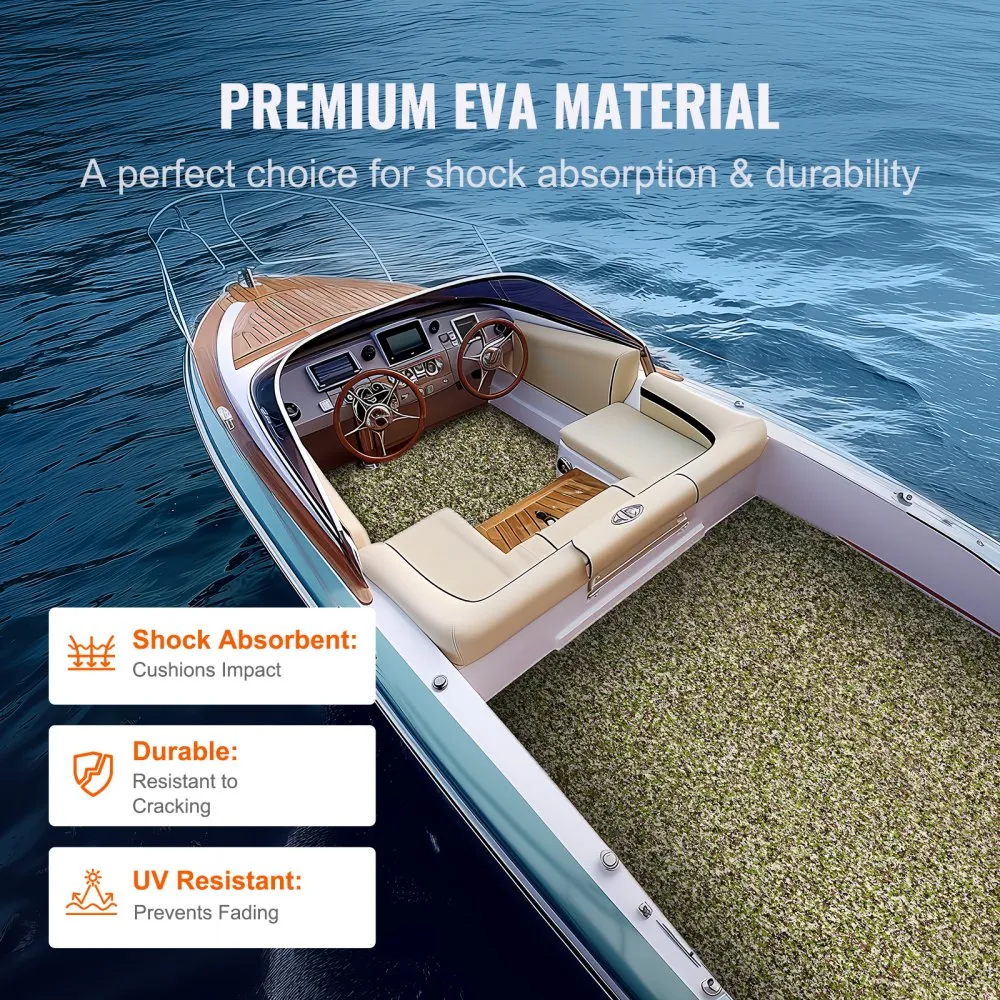 VEVOR boat flooring in a luxury boat featuring premium eva material for durability, shock absorption, and uv resistance.