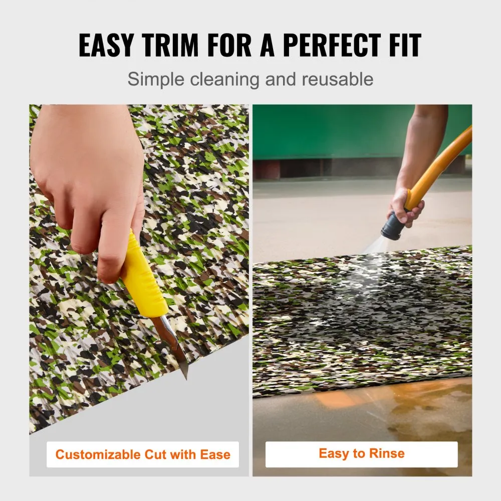 VEVOR boat flooring: customizable, easy to trim and rinse camo-style flooring. perfect for a clean fit.