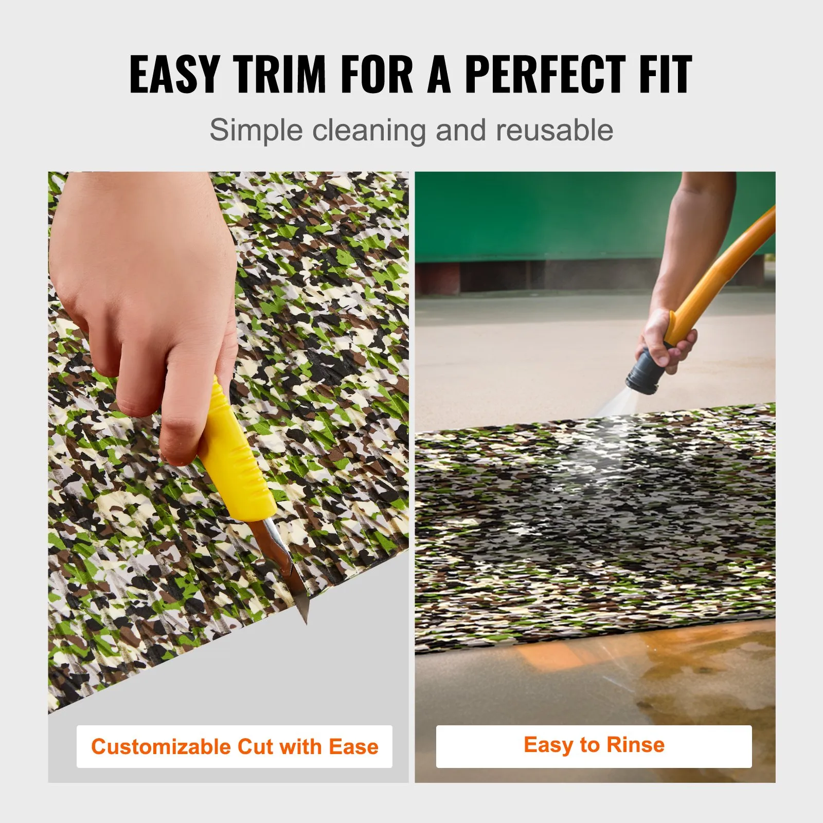 VEVOR boat flooring: customizable, easy to trim and rinse camo-style flooring. perfect for a clean fit.