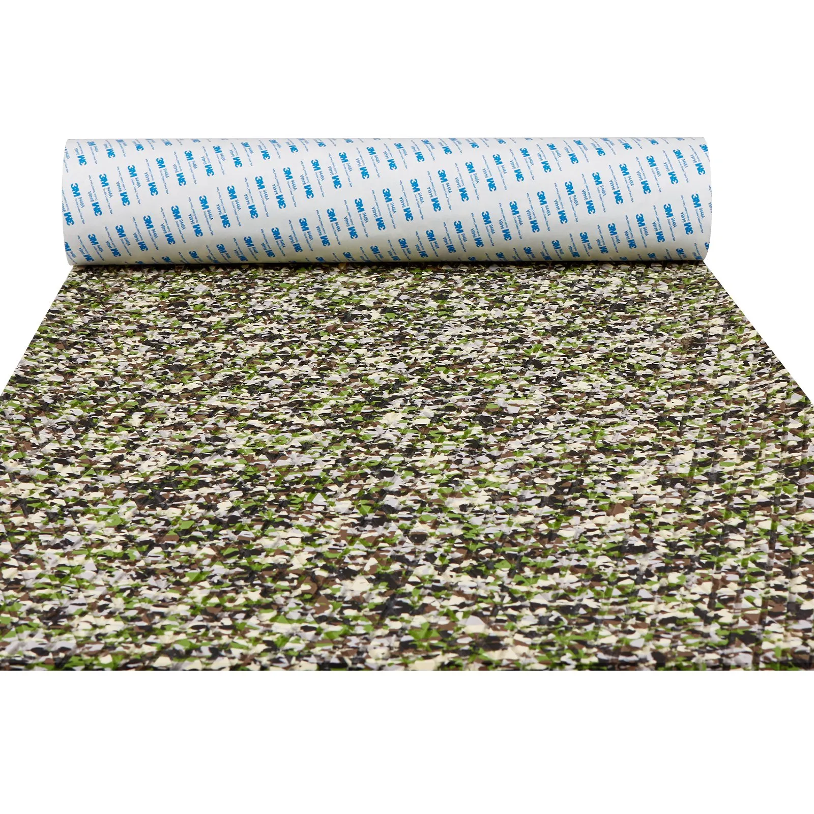 roll of VEVOR boat flooring with camouflage pattern unrolled, displaying its textured surface detailing.