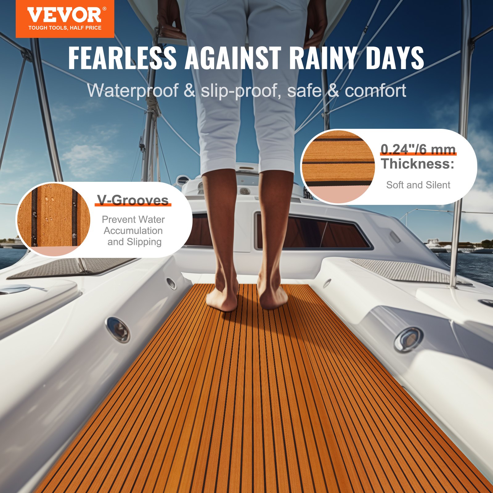 VEVOR Boat Flooring, EVA Foam Boat Decking 94.5" x 46", Non-Slip Self-Adhesive Flooring, 29.9 sq.ft Marine Carpet for Boats, Yacht, Pontoon, Kayak Decking