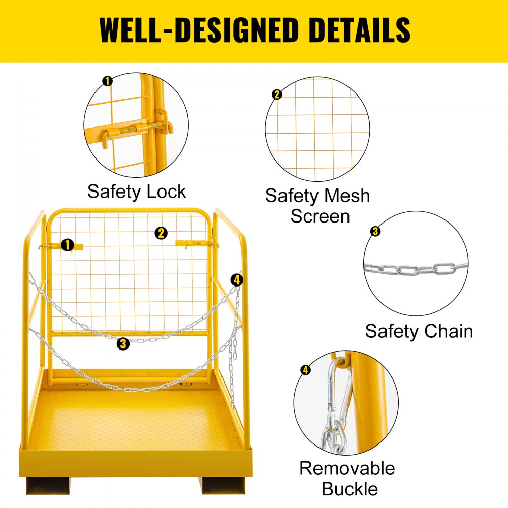 Forklift Safety Cage 34''x34'' Forklift Work Platform 900lbs Collapsible