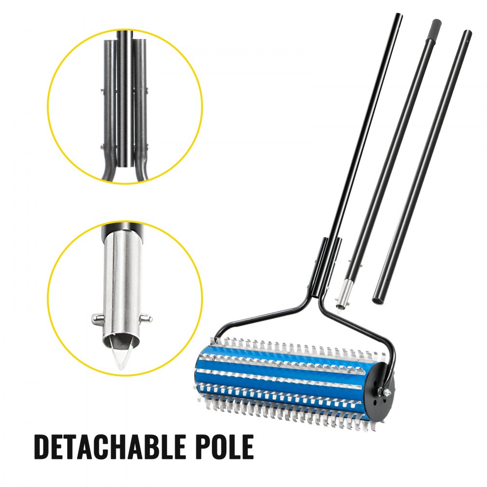 VEVOR Roller Weed Rake, 12 ft Lake Weed Cutter, Clean Aquatic Weeds Muck Silt Lake Rakes, Lake Weed Rake for Lake Pond Beach and Landscaping, Lake Weed Roller Rake with Extension Pole and Rope