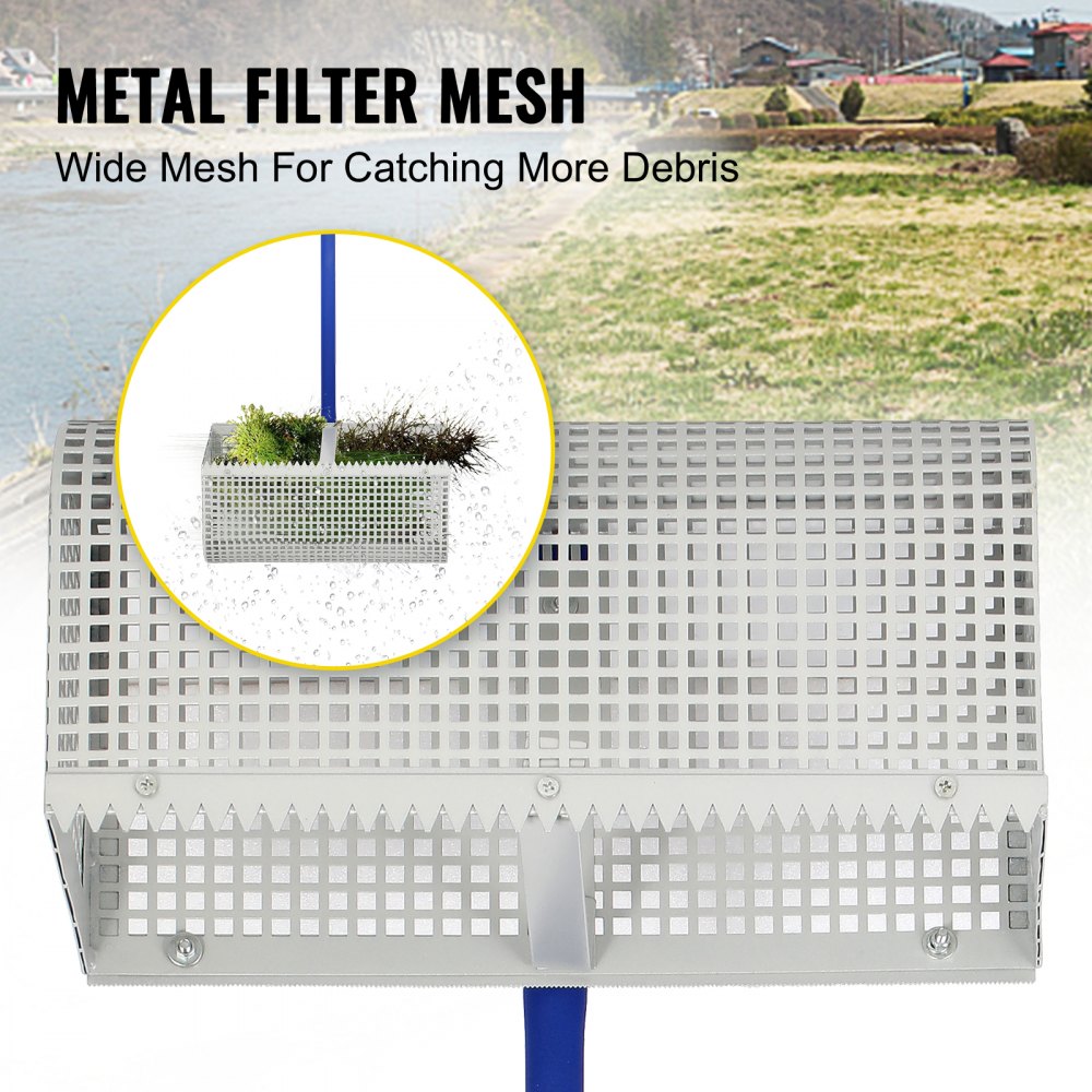 Sand Rake, 165 inches Pole Beach Rake, Blue Lake Weed Rakes, 16" Aquatic Weeds Muck Sand Flea Rakes, Weed Cleaning Tool for Beach Lake Pond River Landscaping with Detachable Pole Rope Net