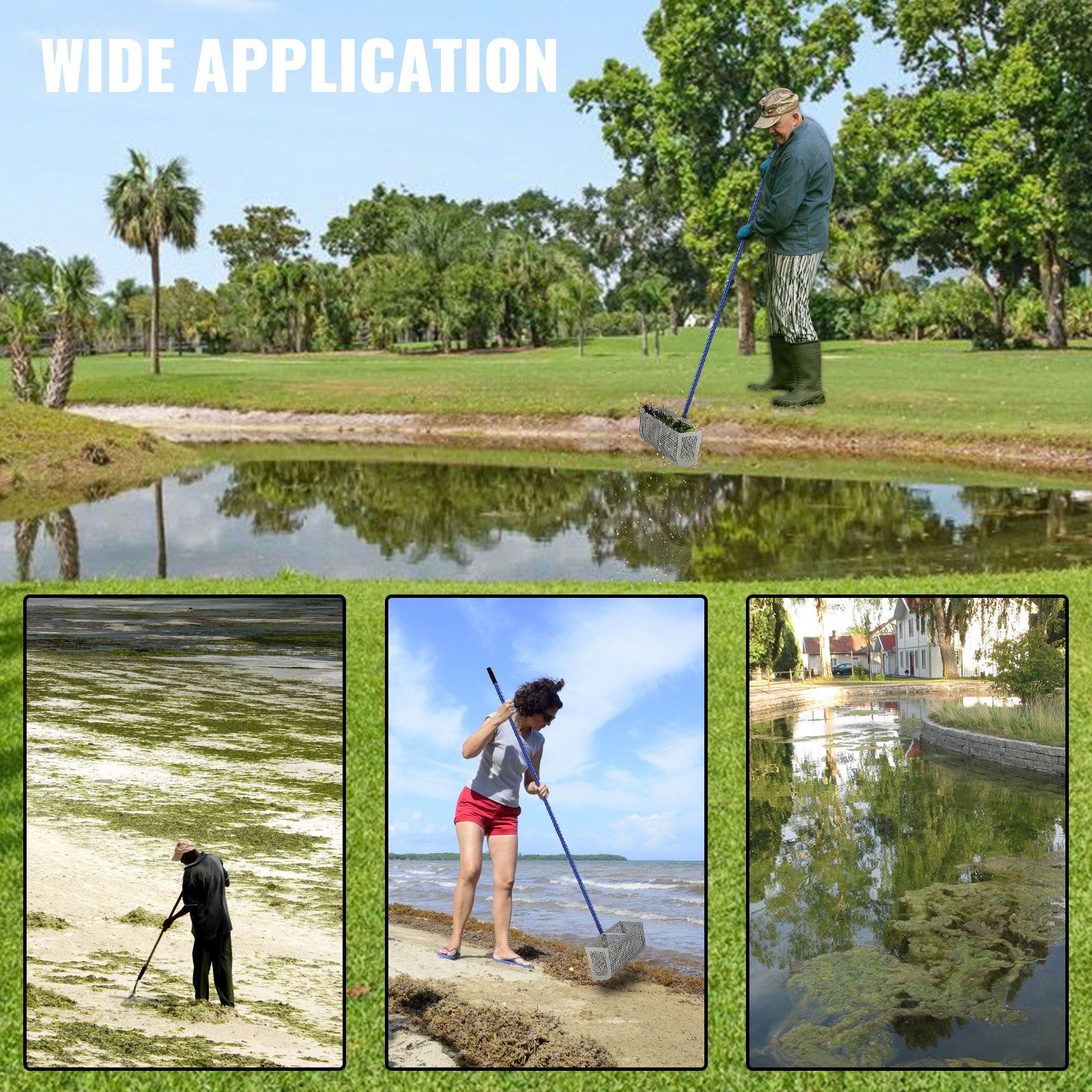 VEVOR Beach Sand Landscape Rake Maintenance Aquatic Pond Lake Weed Garden Tool