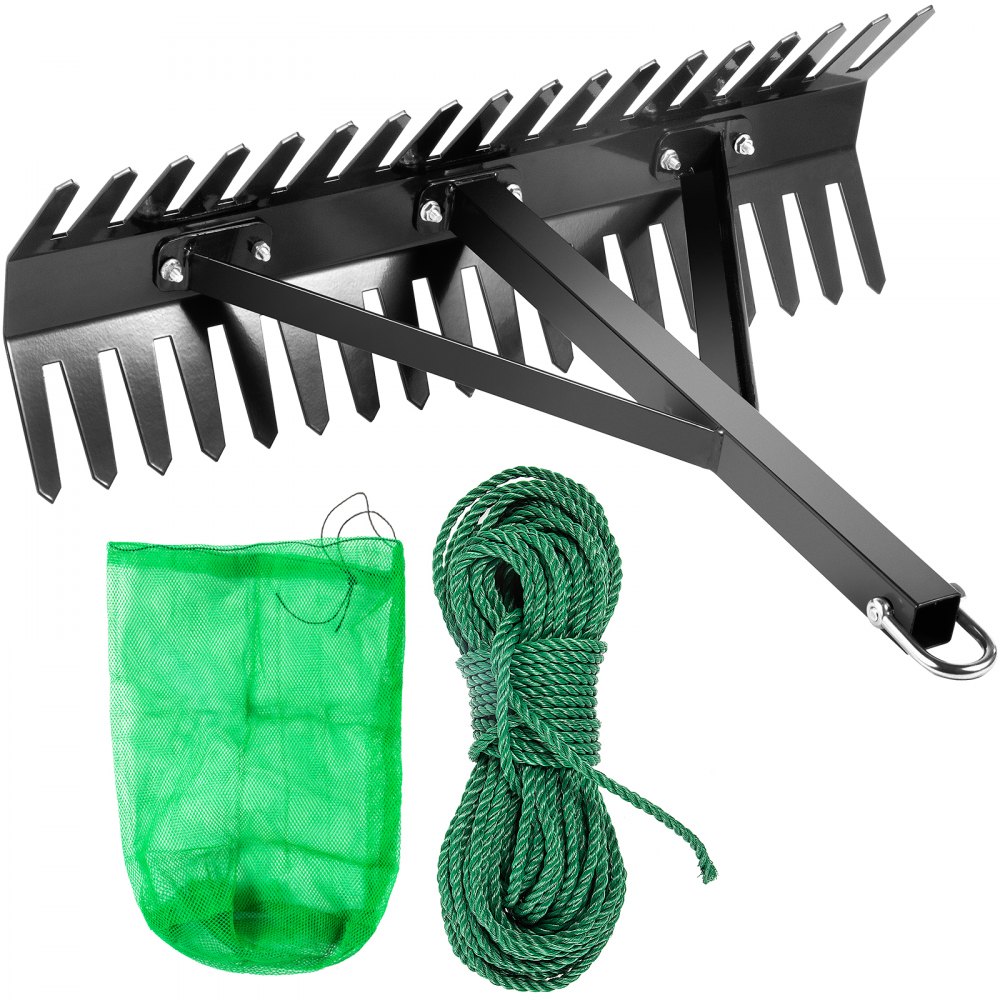 VEVOR Pond Rake, 24 inch Aquatic Weed Rake, Double Sided Lake Weed Cutter, Clean Aquatic Weeds Muck Silt Lake Rakes, Weed Rakes Tool for Lake Pond Beach Landscaping, Lake Weed Rake with 66ft Rope