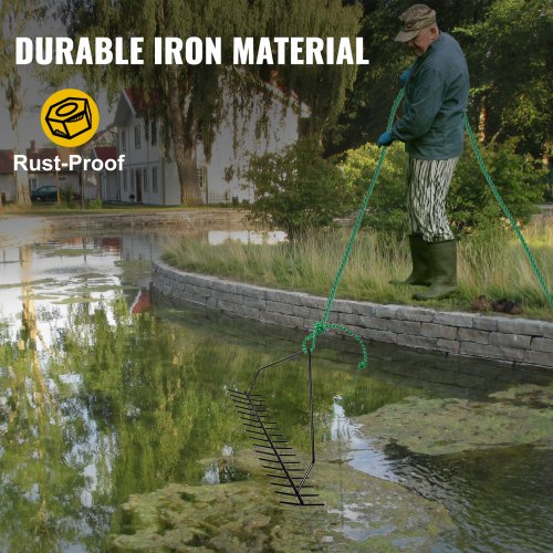 VEVOR Pond Rake, 32 inch Aquatic Weed Rake, Double Sided Lake Weed Cutter, Clean Aquatic Weeds Muck Silt Lake Rakes, Weed Rakes Tool for Lake Pond Beach Landscaping, Lake Weed Rake with 66ft Rope