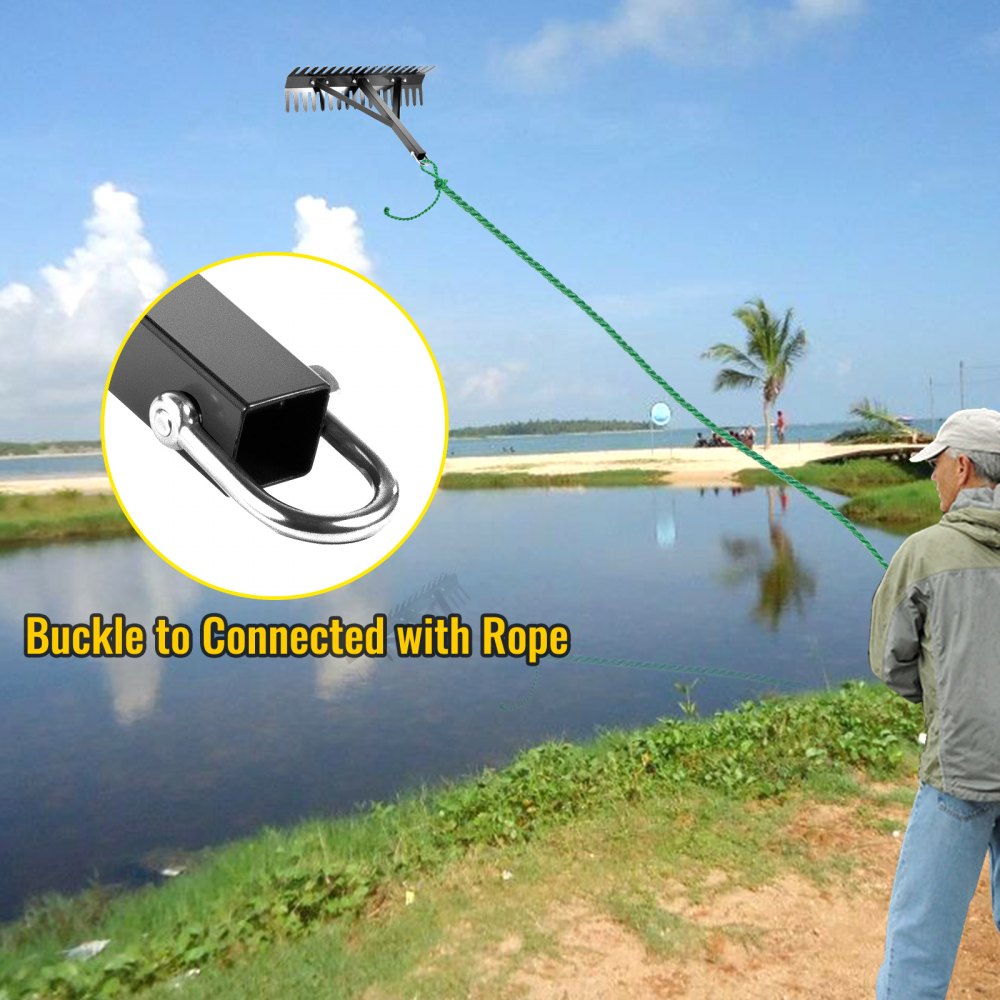 VEVOR Pond Rake Aquatic Weed Rake 122cm Double Sided Lake Weed Cutter 20m Rope