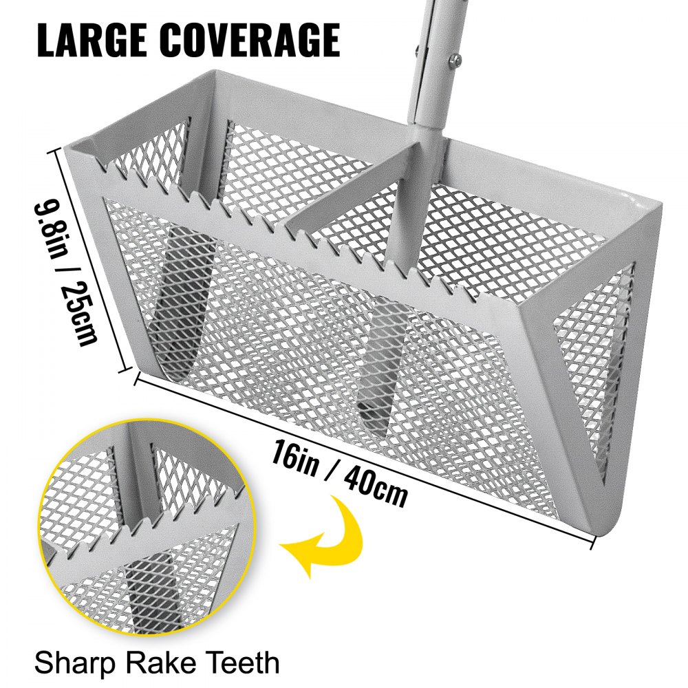 VEVOR Sand Rake Beach Rake 130 cm Pole Muck Sand Flea 40 cm Silver Weed Cutter