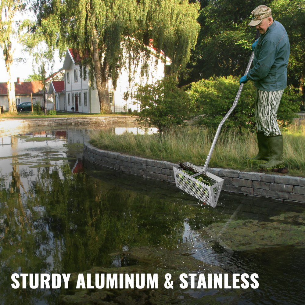 VEVOR Sand Rake Beach Rake 130 cm Pole Muck Sand Flea 40 cm Silver Weed Cutter