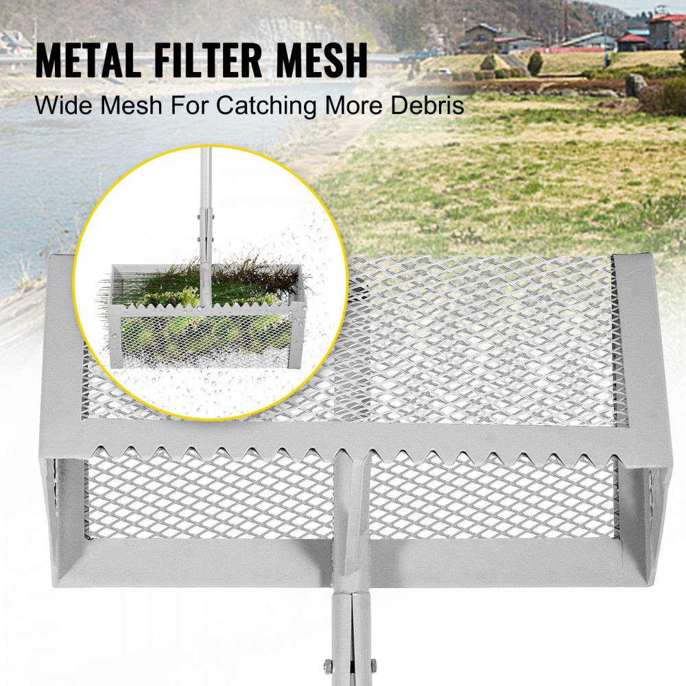 Vevor Sand Rake Beach Rake 52" Pole Muck Sand Flea Rake 16" Silver Weed Cutter