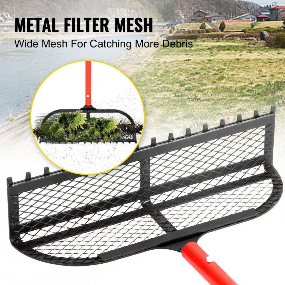 VEVOR Sand Rake Beach Rake 65" Pole Muck Sand Flea Rake 16x5" Red Weed Cutter