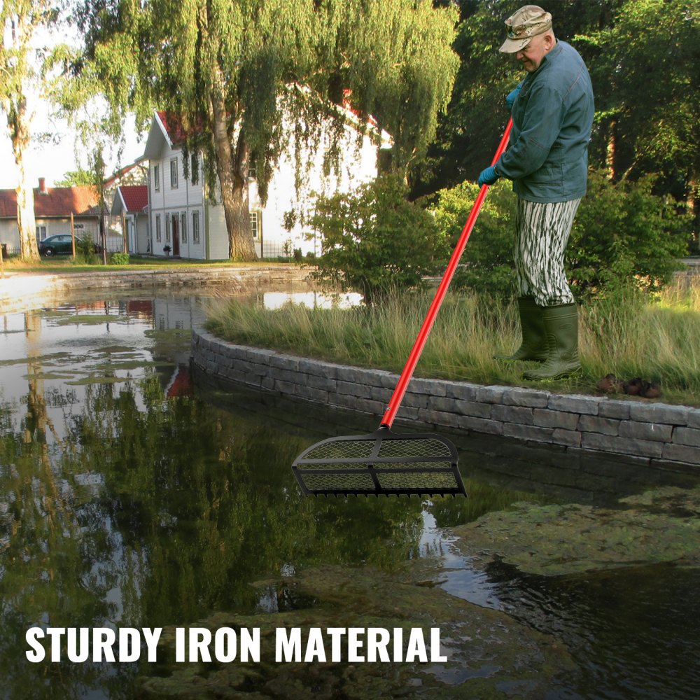 VEVOR Sand Rake Beach Rake 65" Pole Muck Sand Flea Rake 16x5" Red Weed Cutter