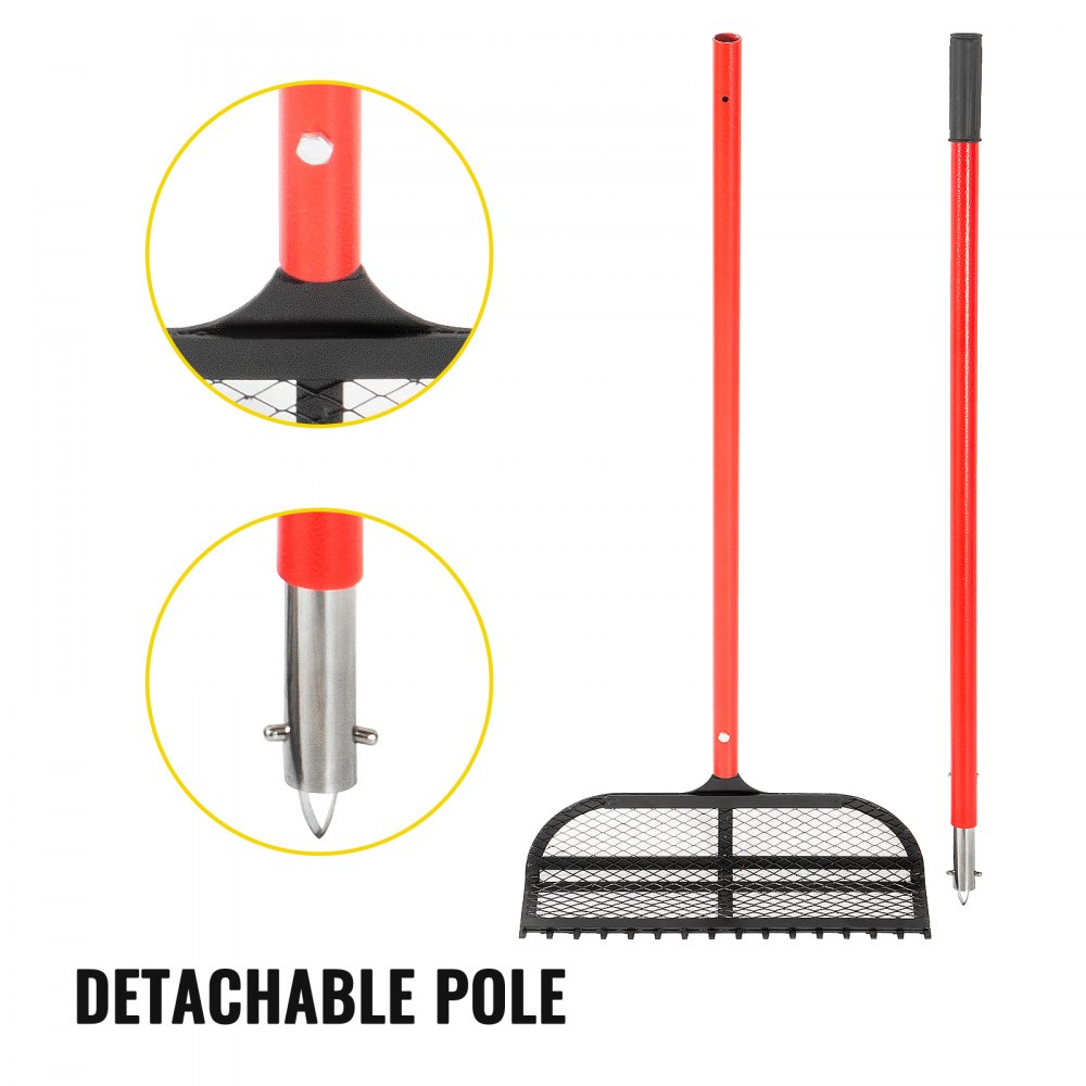 VEVOR Sand Rake Beach Rake 65" Pole Muck Sand Flea Rake 16x5" Red Weed Cutter