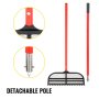 Vevor Sand Rake Beach Rake 65" Pole Muck Sand Flea Rake 16x5" Red Weed Cutter